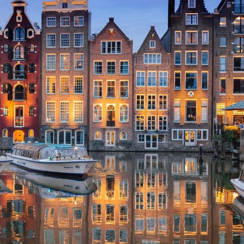 buildings, architecture, river, illuminated, reflection, mirror image, mirroring, boat, sailing, cruise, river cruise, amsterdam, nature, city, phone wallpaper, evening, night time, lights, netherlands, holland, water, sky, ship, tourism, amstelpark, amsterdam-buitenveldert, houses, aesthetic wallpaper, iphone wallpaper